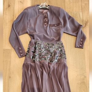 Della Roufogali Taupe Sequined 2 Piece Dress, Size 10